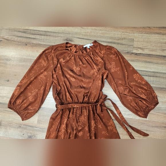 Sandra Darren Rust Floral Long Sleeve Dress 6 - Picture 2 of 3